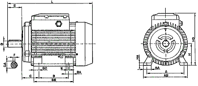 Disegno motore elettrico monofase LRM B3 con piedini