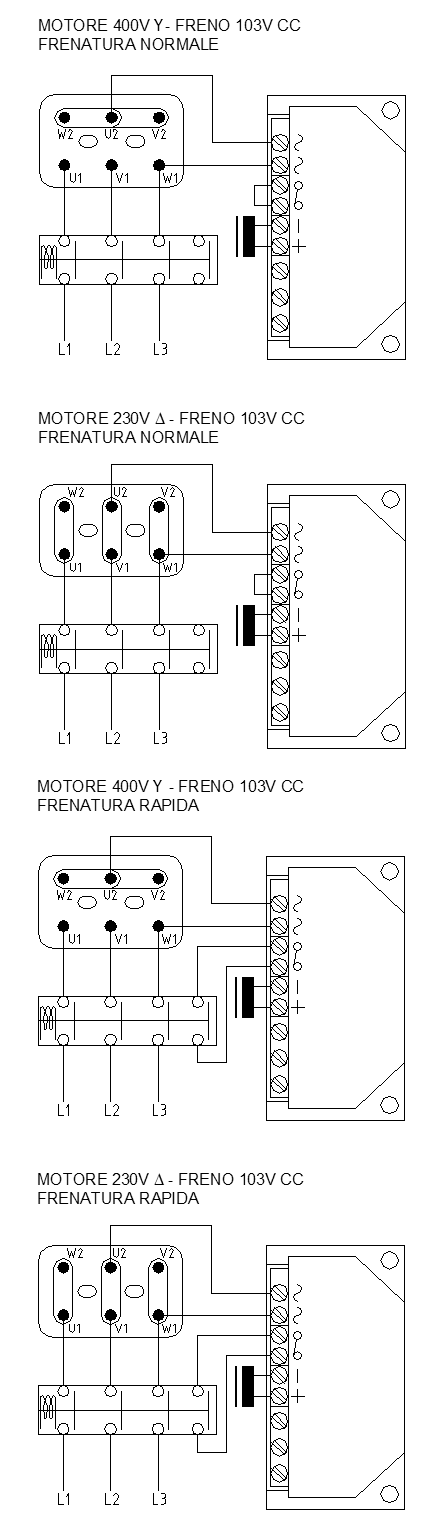 Collegamento alimentatori per frenata rapida freno C.C.